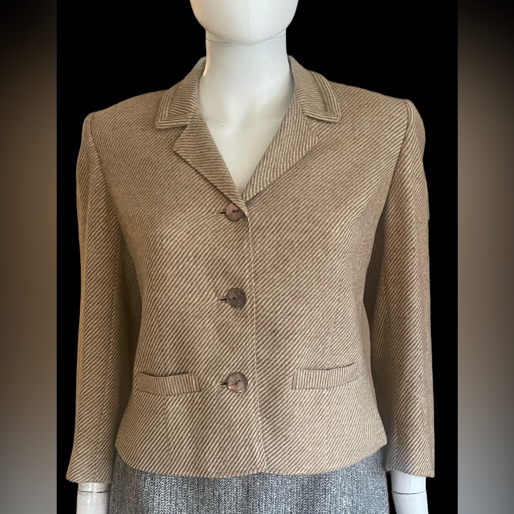 Vintage Davidow Camel and Cream Striped Wool Box Jacket